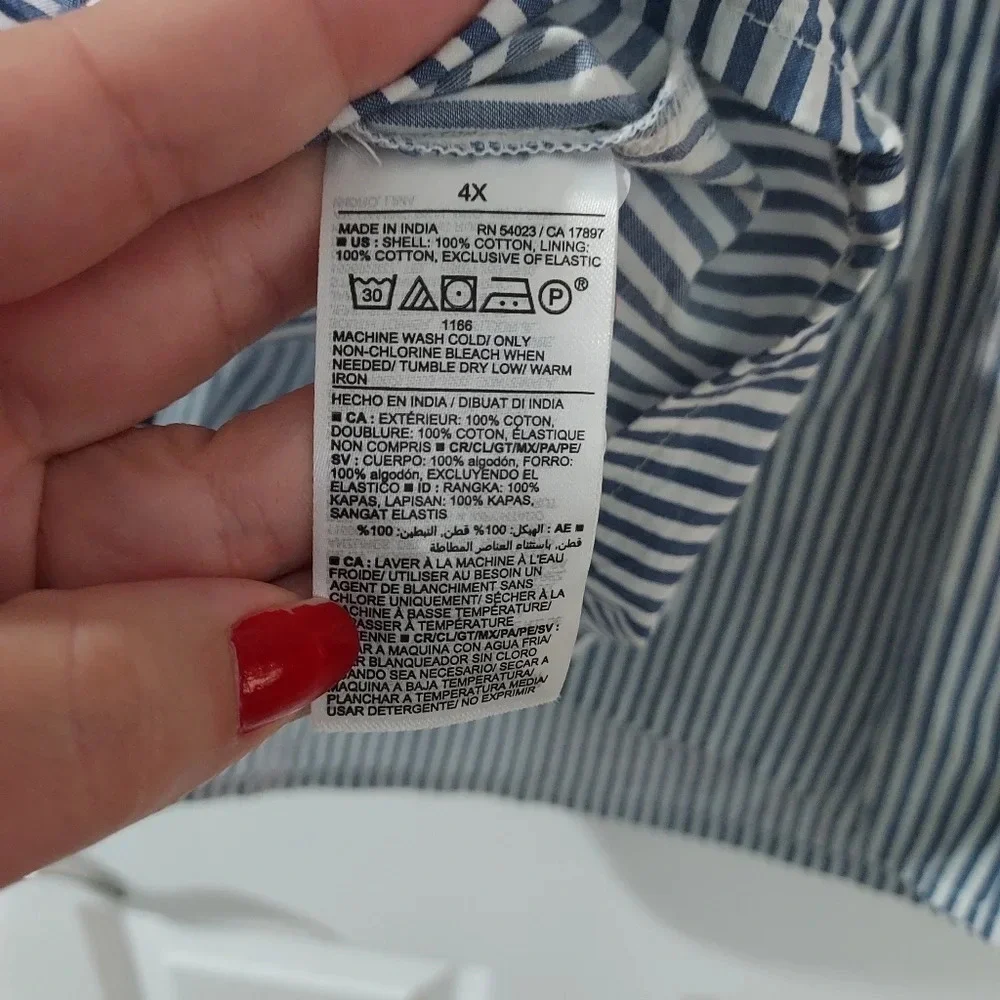 NWOT Old Navy Blue and White Striped Puff Sleeve Babydoll Blouse in Size 4X